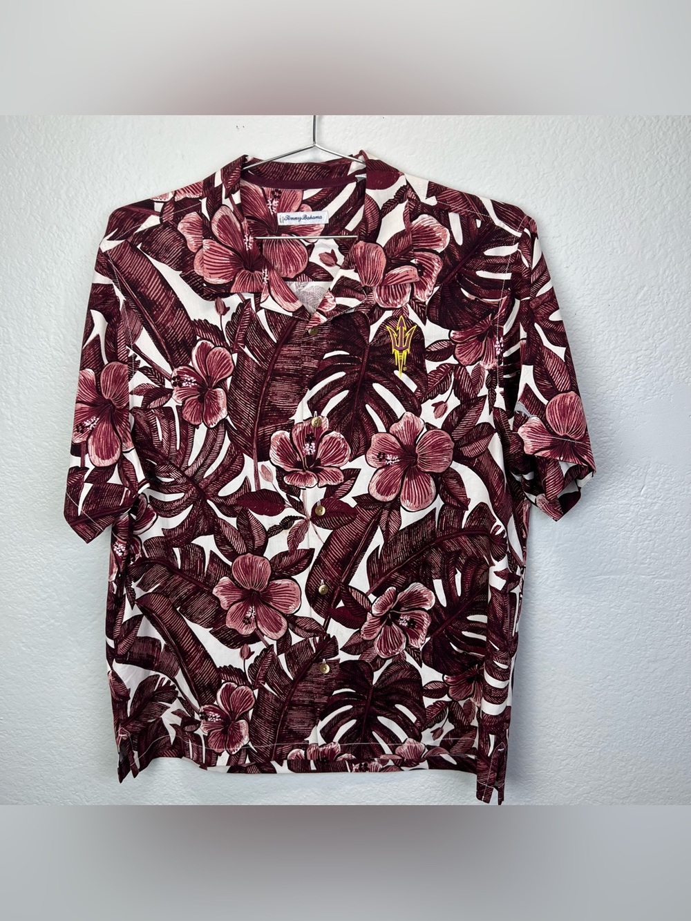 Tommy Bahama NCAA  ASU Button Up Hawaiian Floral Silk Shirt XL
